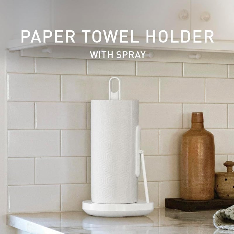 Simple Human Standing Paper Towel Holder with Spray Pump, White Stainless Steel - Image 2